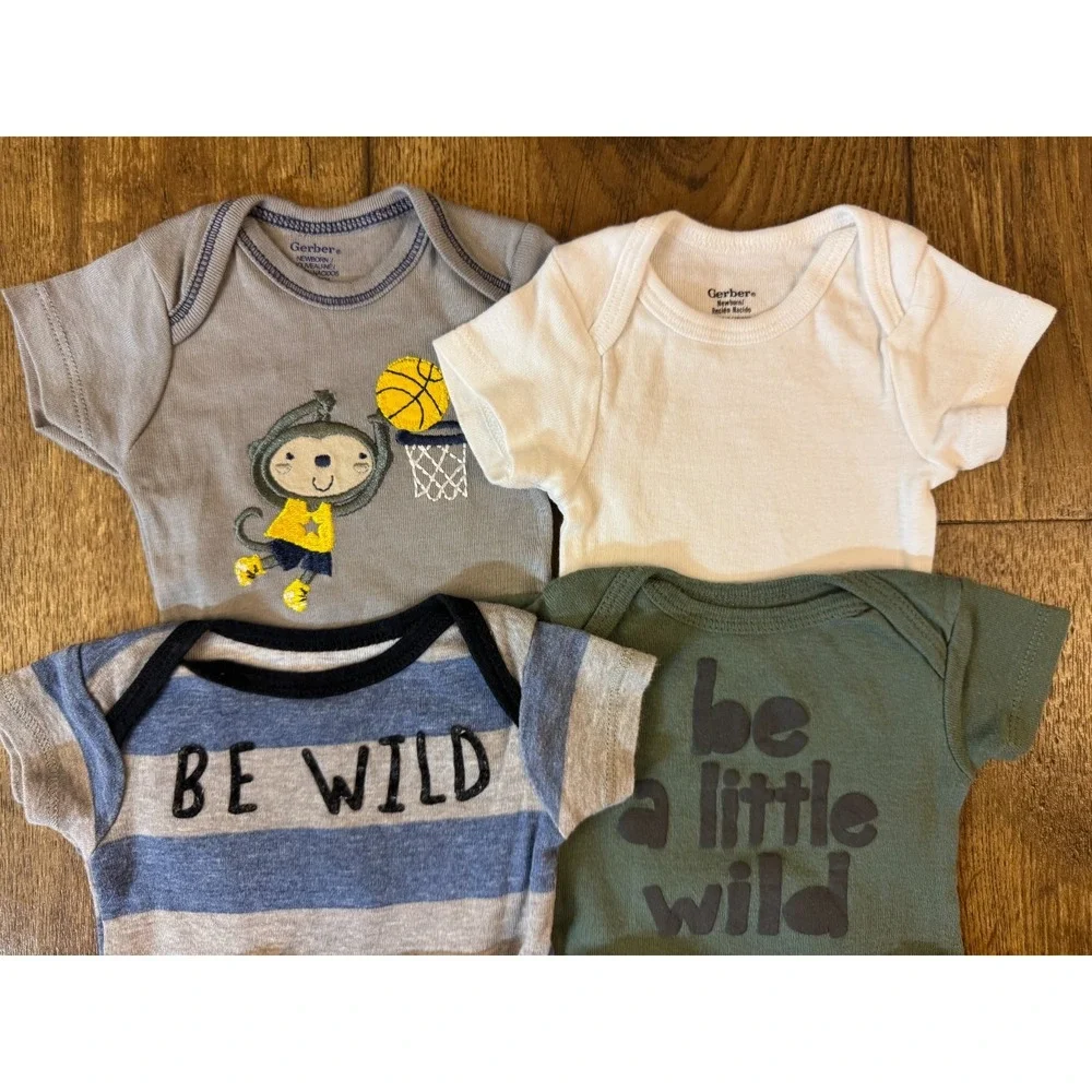 Gerber Baby Boy Onesies Newborn Short Sleeve Bodysuits Shirts Romper Clothes Lot